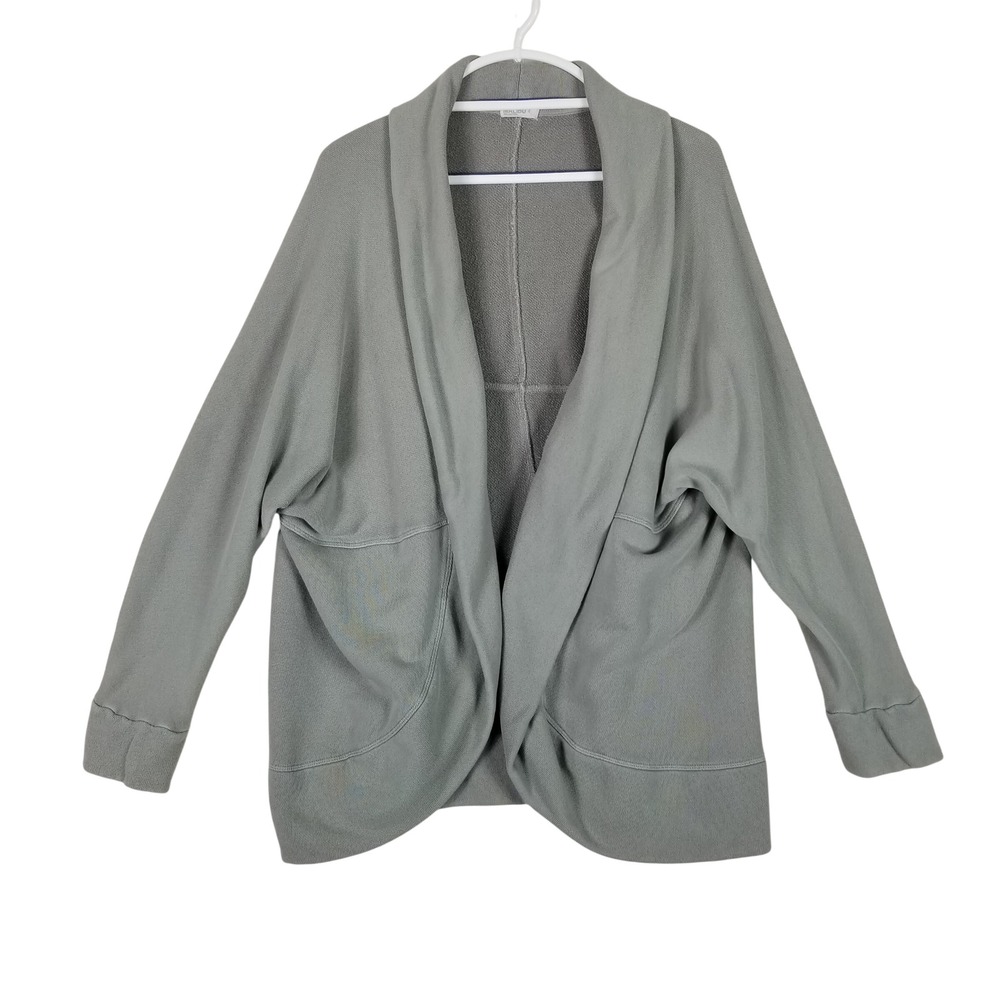 Barefoot Dreams Cardigan Women L/XL Sage Green Cotton French Terry BDWMC21234